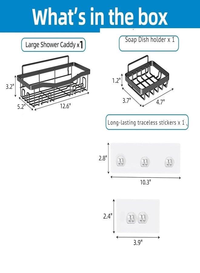 JIALTO Bathroom Organiser Set, 2-in-1 Self-Adhesive Wall Mount Shelves with Soap Holder, No-Drill Installation, Rustproof Stainless Steel Bathroom Shelf (Black) - Image 2